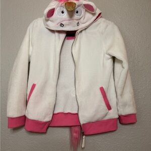 White and Pink Despicable Me Fluffy Unicorn Hoodie